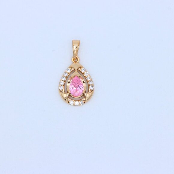 "Teardrop Pink Stone Pendant with Sparkling Accents in Gold Finish, XPPT1799 - Picture 12 of 13